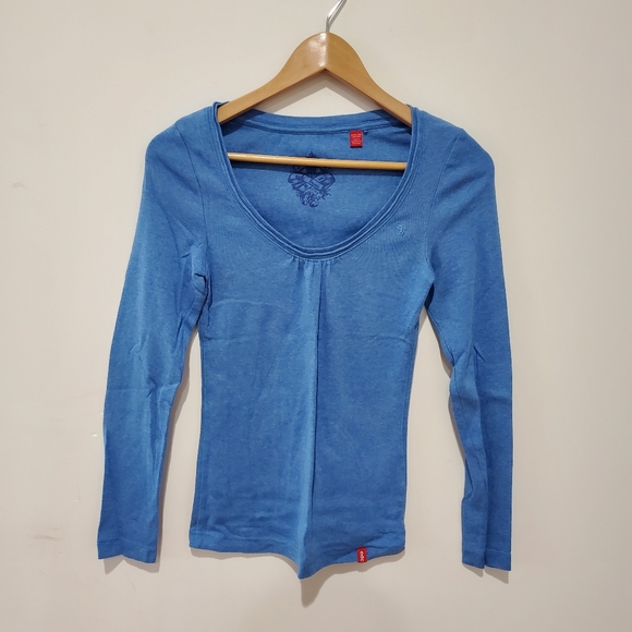 Esprit blue long sleeved ruched scoop neck small - Picture 1 of 10